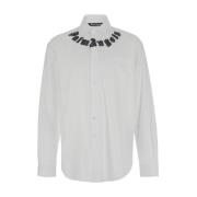 Palm Angels Vit Neck Logo Classic Skjorta White, Herr