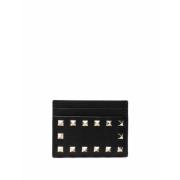 Valentino Garavani Svart Läder Studs Kortplånbok Black, Dam