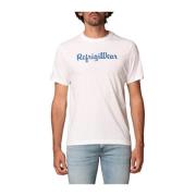 RefrigiWear Blå Logo Print Bomull T-shirt White, Herr