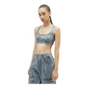 Diesel Paljett Denim Crop Top Gray, Dam