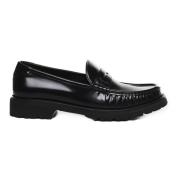 Saint Laurent Svarta Monogram Loafers med Mandelformad Tå Black, Herr