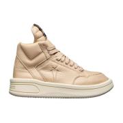 Rick Owens Lädersneakers med förlängd tunga Beige, Dam