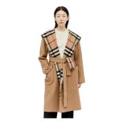 Burberry Rutig Fodrad Ull Omlottrock Brown, Dam