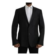 Dolce & Gabbana Slim Fit Ullkappa Blazer Black, Herr