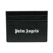 Palm Angels Svart Läderkorthållare med Tryckt Logotyp Black, Herr