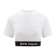 Palm Angels Vit Crew-neck Topwear Kort Ärm White, Dam