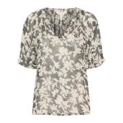 Part Two Svart Stitch Leaf Print Blus Multicolor, Dam