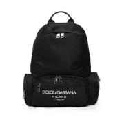 Dolce & Gabbana Svart Nylon Ryggsäck med Läderdetaljer Black, Herr