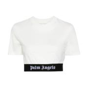 Palm Angels Logo Band Crop T-shirt Vit White, Dam
