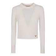 Valentino Garavani Cashmere V Gold Pullover Sweater White, Dam