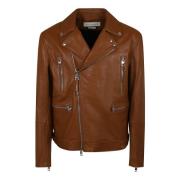 Alexander McQueen Brun Läder Bikerjacka Brown, Herr