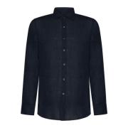120% Lino Navy Linen Classic Shirt Blue, Herr