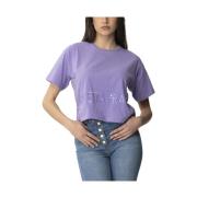 Elisabetta Franchi Vit T-shirt med Eleganta Detaljer Purple, Dam