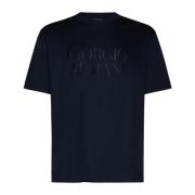 Giorgio Armani Blå Jersey Logo T-shirts Polos Blue, Herr