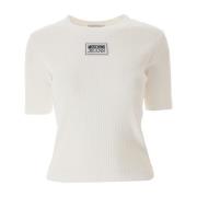 Moschino Bomull Logo Patch T-Shirt White, Dam