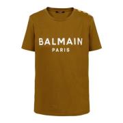 Balmain Bomullst-shirt med logotryck Green, Dam