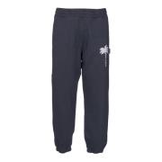 Palm Angels Grå Fleece Joggers med Logo Print Gray, Herr