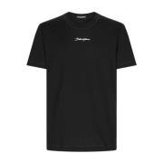 Dolce & Gabbana Svart Bomull T-shirt med Vitt Logotyp Black, Herr