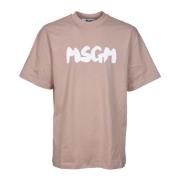Msgm Ikonisk Beige Crew-Neck T-shirt Beige, Herr
