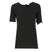 Yohji Yamamoto Svart Asymmetrisk Rund Hals T-shirt Black, Dam
