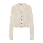 Ganni Ivory Openwork Cardigan Sweater Beige, Dam