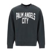 Palm Angels City Crewneck Sweatshirt Gray, Herr
