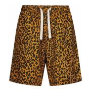 Palm Angels Leopard Print Linen Bermuda Shorts Orange, Herr