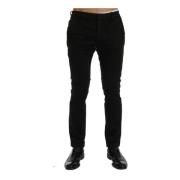 Costume National Svarta Slim Fit Bomullsstretchbyxor Black, Herr