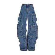 The Attico Cargo High Waist Denim Jeans Blue, Dam