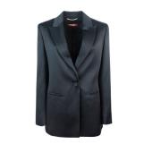 Max Mara Studio Sartorial Blazer i Svart Satin Black, Dam