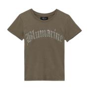 Blumarine Kristalldekorerad Logodetalj T-shirt Gray, Dam