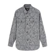 Versace Blommigt skjorta med klassisk krage Gray, Herr