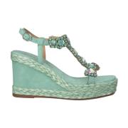 Alma EN Pena Vävd Kilklack Sandal Green, Dam