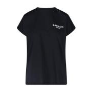 Balmain Svart T-shirt med vitt logotyp i ekologisk bomull Black, Dam
