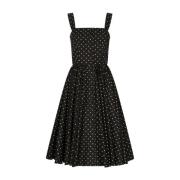 Dolce & Gabbana Polka Dot Midi Klänning med Knappdetaljer Black, Dam