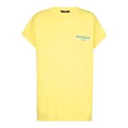 Balmain T-shirt med flocked Paris-logotyp Yellow, Dam