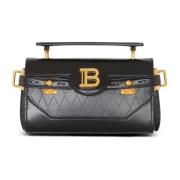 Balmain B-Buzz 19 väska i rutpräglat läder Black, Dam