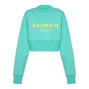 Balmain Cropped sweatshirt med Paris print Blue, Dam