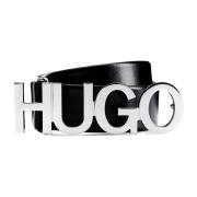 Hugo Boss Silver Logo Spänne Läderbälte Black, Dam