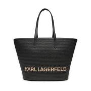 Karl Lagerfeld Sommar Raffia Toteväska Black, Dam