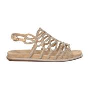 Alma EN Pena Glitter Interlaced Flat Sandal Beige, Dam