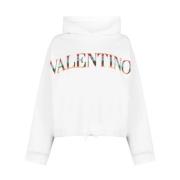 Valentino Garavani Vit Logo Detalj Hoodie Sweatshirt White, Dam