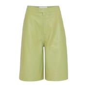 Remain Birger Christensen Läder Bermuda Shorts Green, Dam