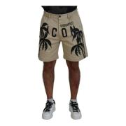 Dsquared2 Logotryckta Beige Bomullsshorts Beige, Herr