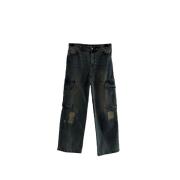 Just Cavalli Indigo Denim Loose Cargo Jeans med Snake Patch Blue, Dam