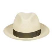 Borsalino Vit Straw Panama Hat med Logo Band Beige, Herr
