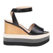 Paloma Barceló Svarta läderkilar sandaler Black, Dam