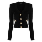 Balmain Svart Cardigan Sweater Black, Dam