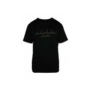 Balmain Svart Textured Logo Rund Krage T-shirt Black, Herr