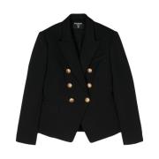 Balmain Svart Ull Paneljacka Black, Dam